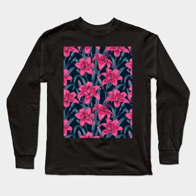 Pink lily flowers Long Sleeve T-Shirt by katerinamk